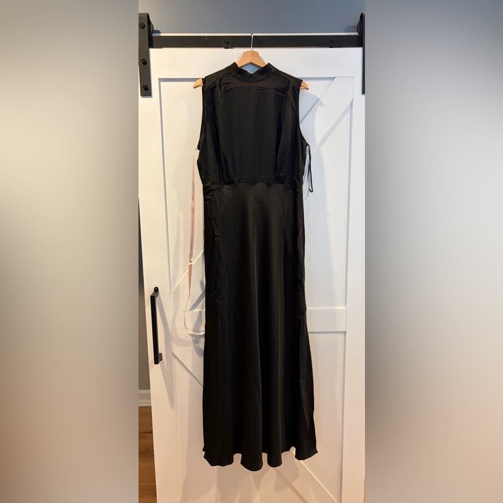NWT Lulus Classic Elegance Black Satin Maxi Dress